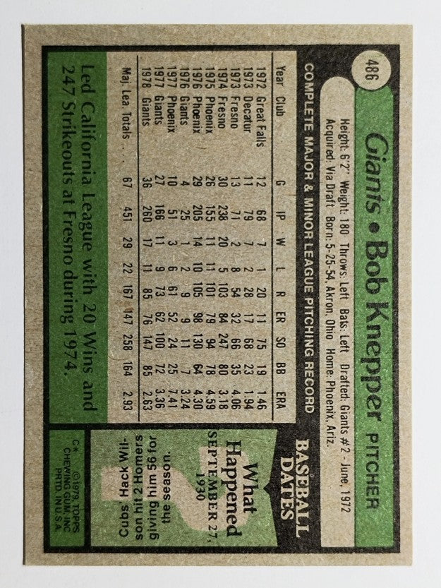 1979 Topps #486 Bob Knepper (EXMT)