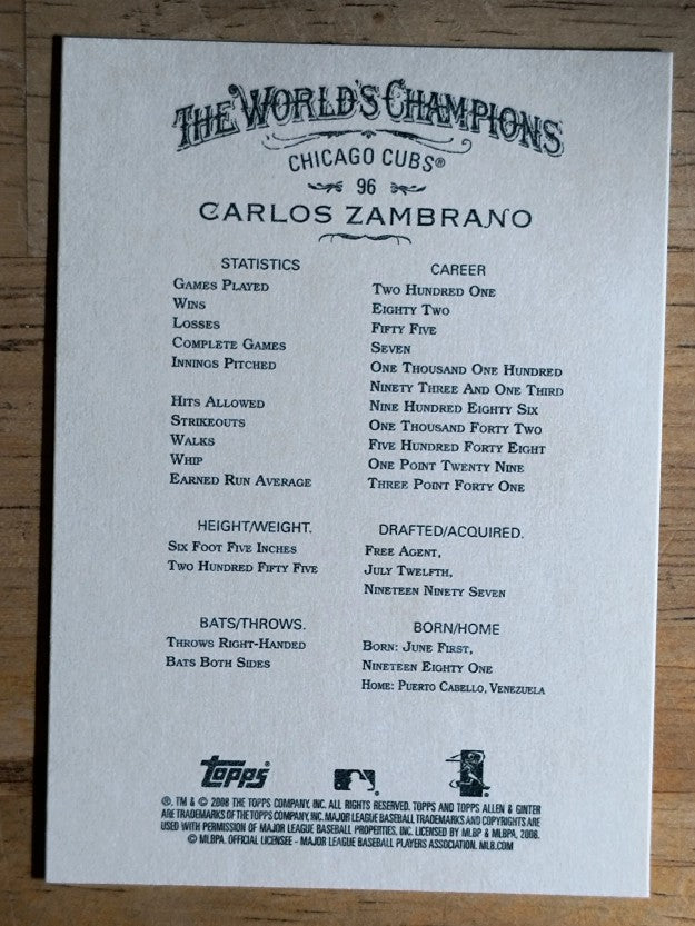 2008 Topps Allen and Ginter #96 Carlos Zambrano