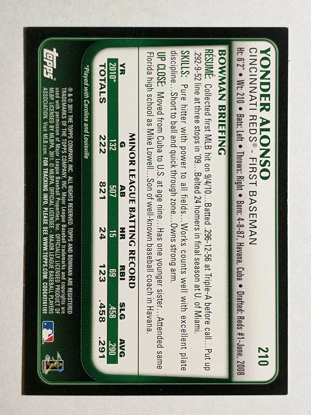 2011 Bowman #210 Yonder Alonso RC