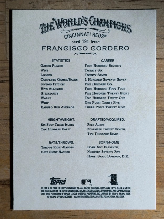 2008 Topps Allen and Ginter #191 Francisco Cordero