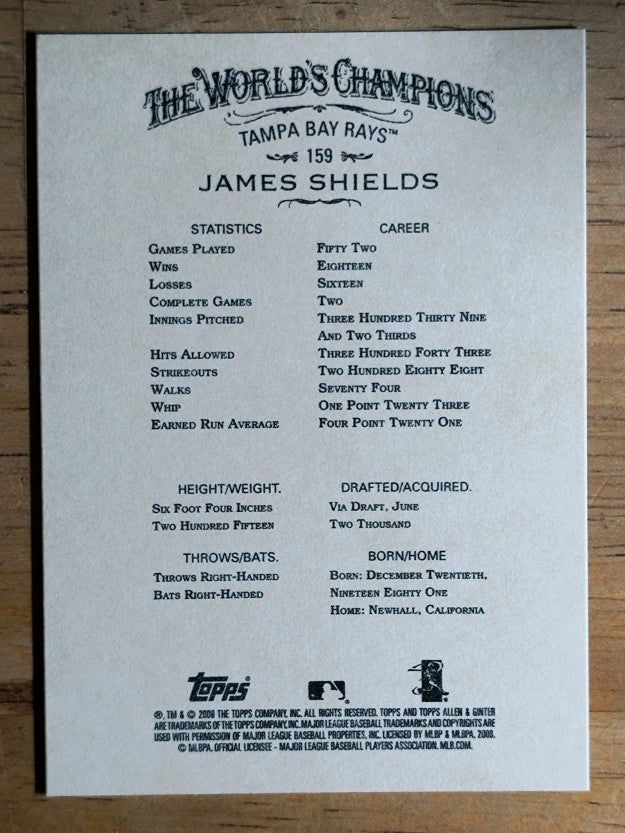 2008 Topps Allen and Ginter #159 James Shields