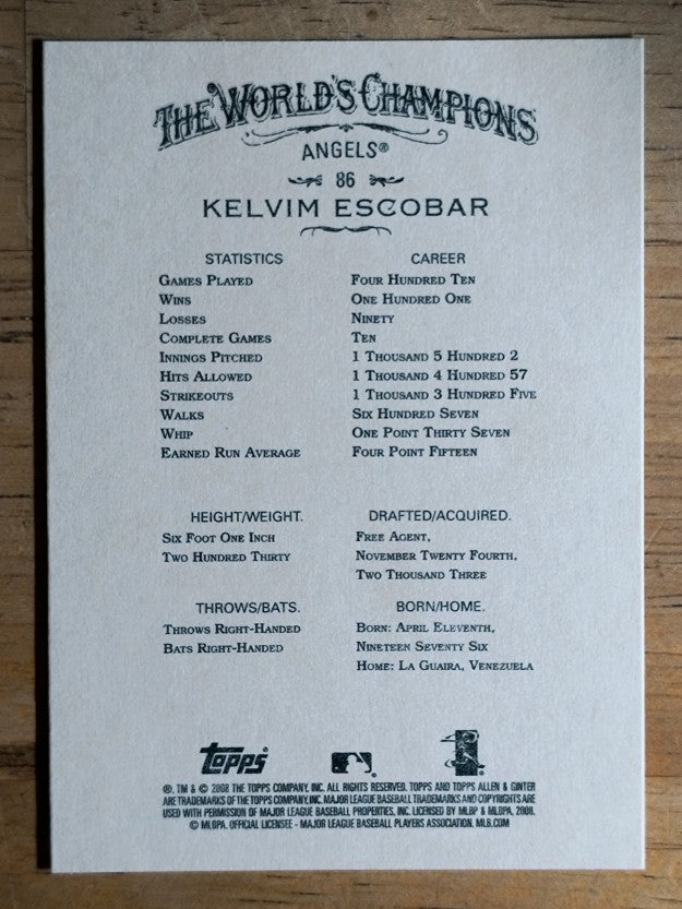 2008 Topps Allen and Ginter #86 Kelvim Escobar