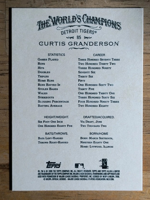 2008 Topps Allen and Ginter #85 Curtis Granderson