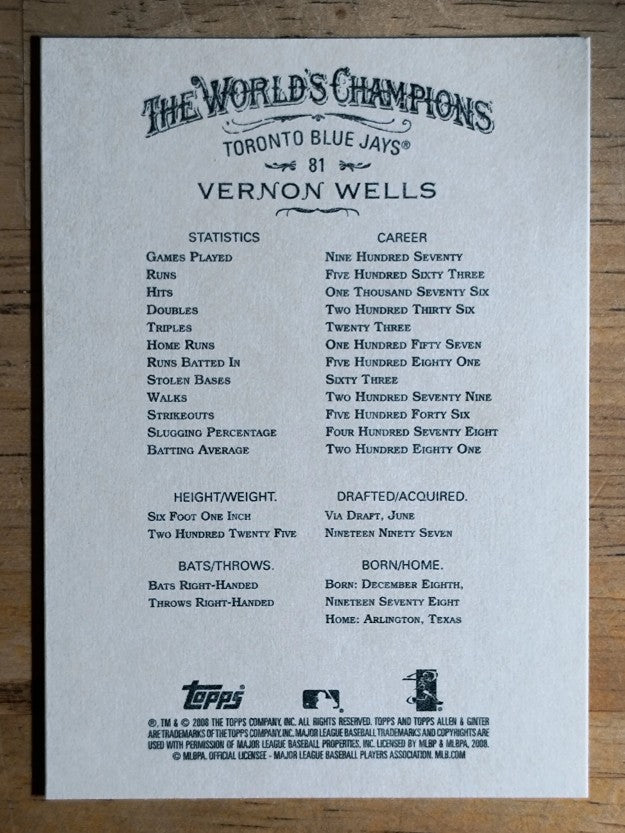 2008 Topps Allen and Ginter #81 Vernon Wells