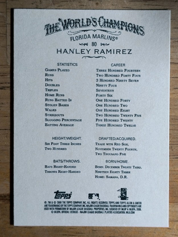 2008 Topps Allen and Ginter #80 Hanley Ramirez