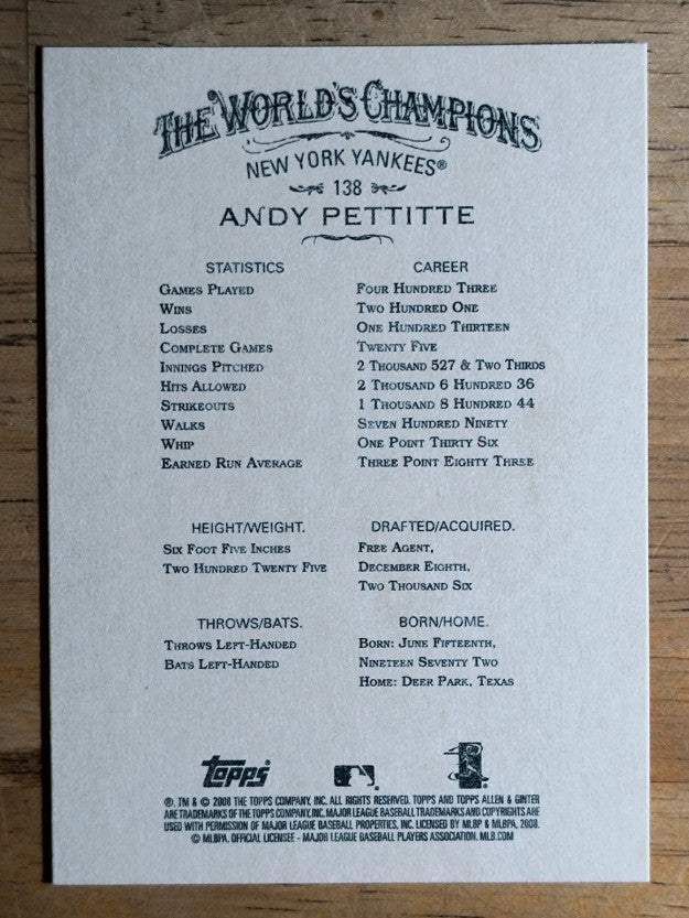 2008 Topps Allen and Ginter #138 Andy Pettitte