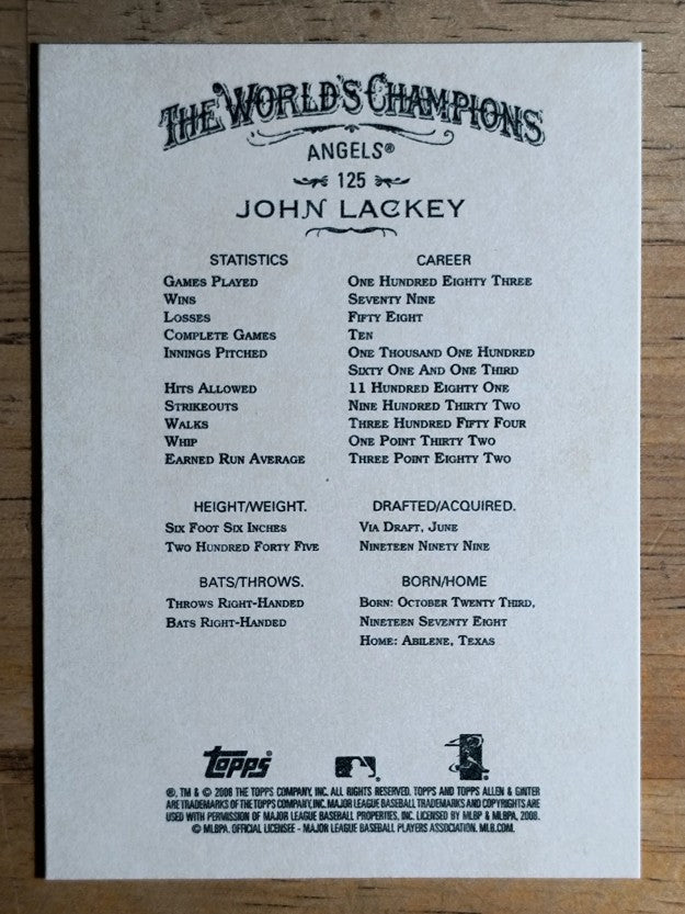 2008 Topps Allen and Ginter #125 John Lackey