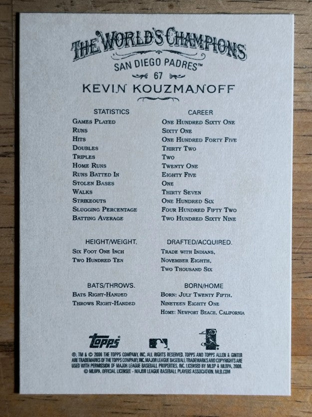 2008 Topps Allen and Ginter #67 Kevin Kouzmanoff