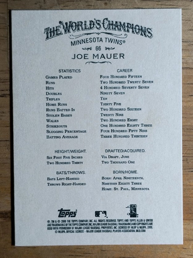 2008 Topps Allen and Ginter #66 Joe Mauer