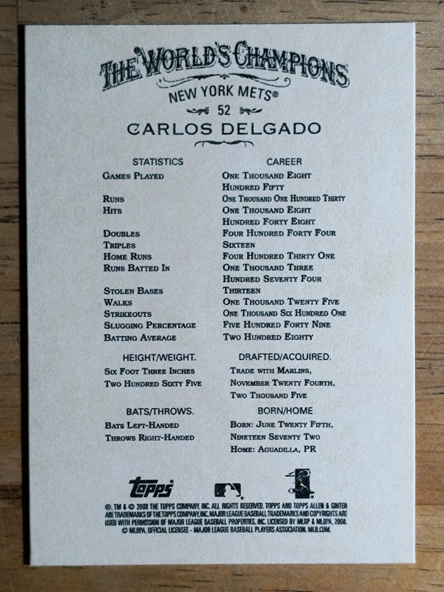2008 Topps Allen and Ginter #52 Carlos Delgado