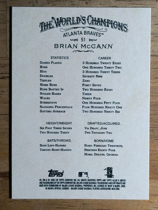 2008 Topps Allen and Ginter #51 Brian McCann