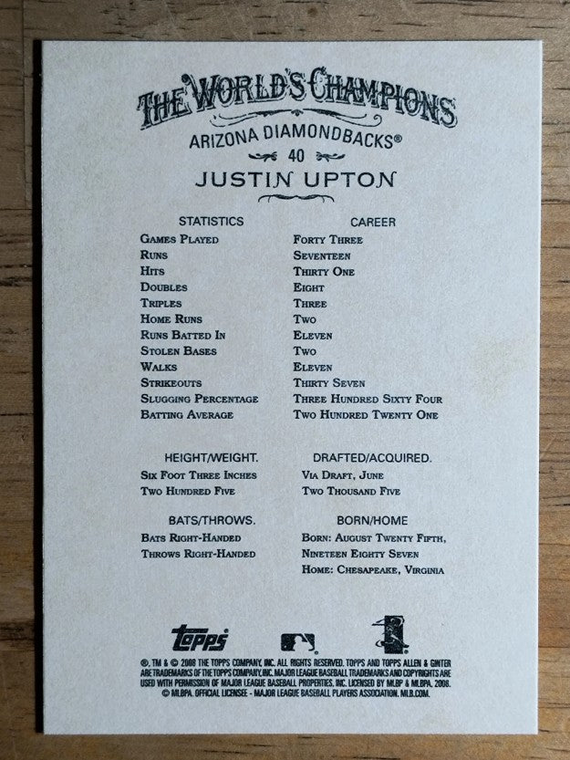 2008 Topps Allen and Ginter #40 Justin Upton