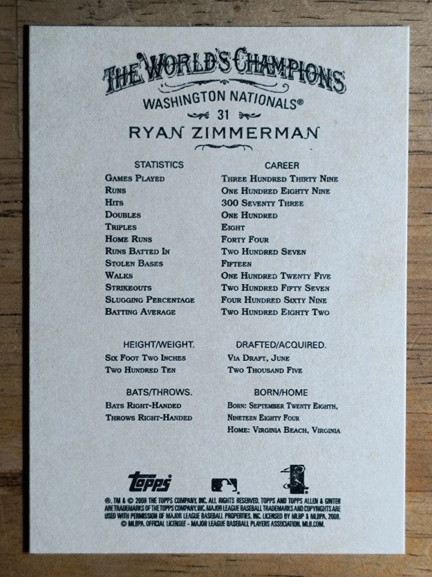 2008 Topps Allen and Ginter #31 Ryan Zimmerman