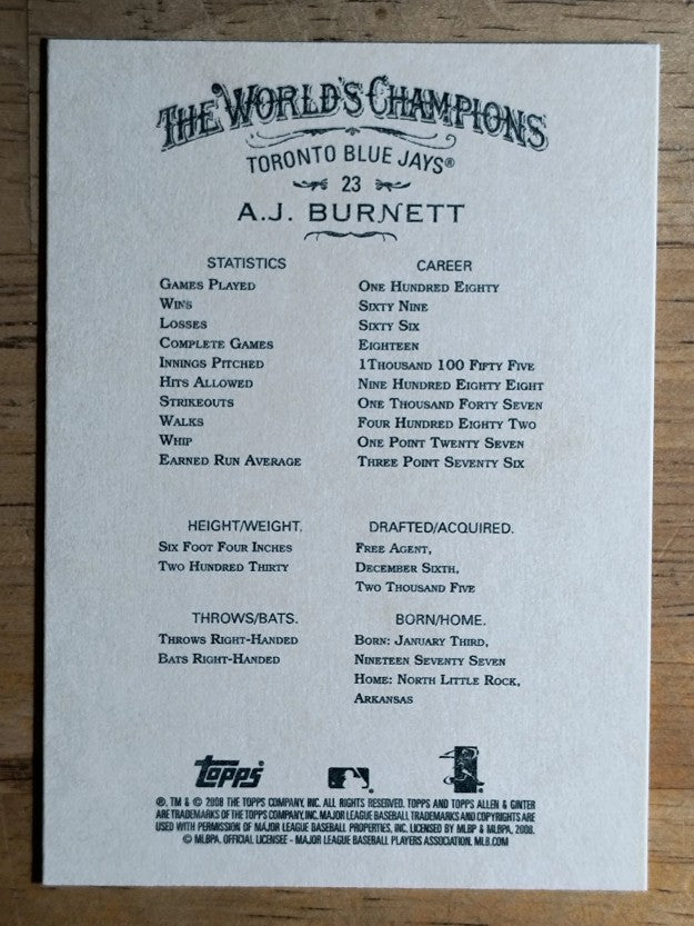 2008 Topps Allen and Ginter #23 A.J. Burnett