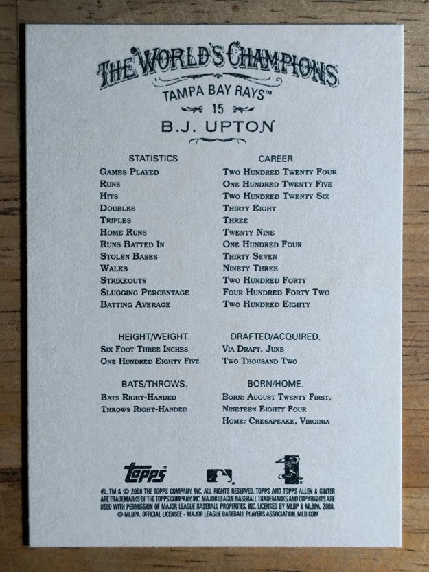 2008 Topps Allen and Ginter #15 B.J. Upton