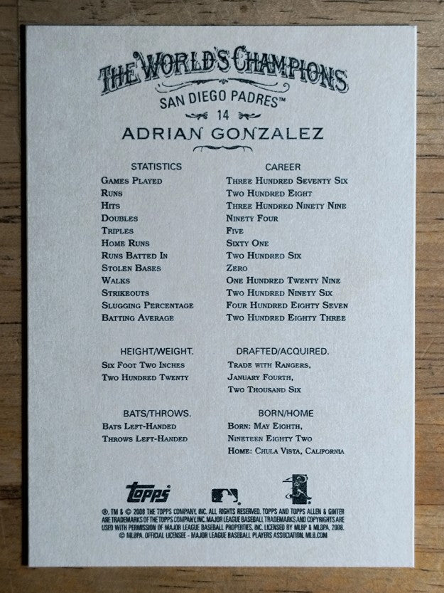 2008 Topps Allen and Ginter #14 Adrian Gonzalez