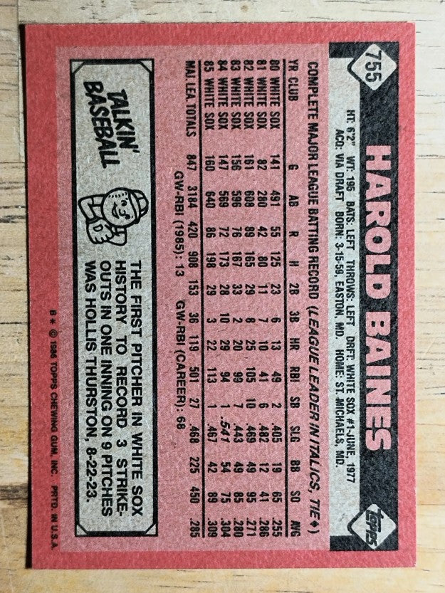 1986 Topps #755 Harold Baines