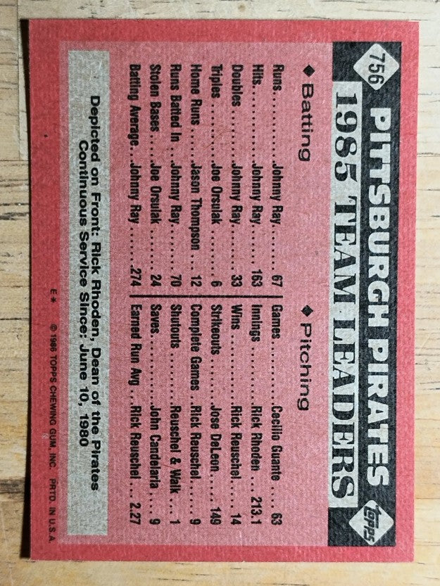 1986 Topps #756 Pirates Leaders/Rick Rhoden