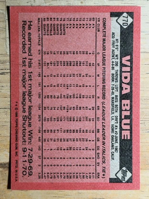 1986 Topps #770 Vida Blue