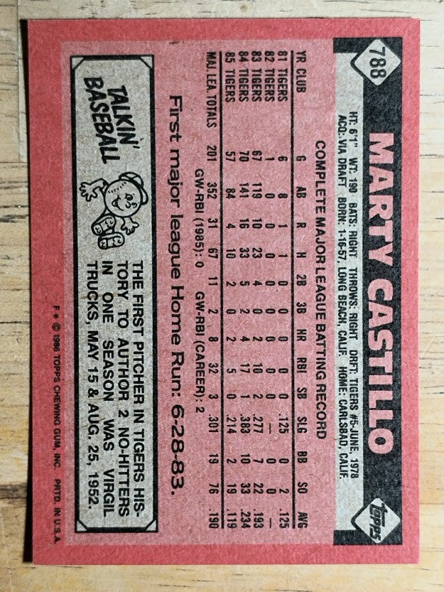1986 Topps #788 Marty Castillo