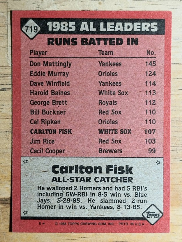 1986 Topps #719 Carlton Fisk AS