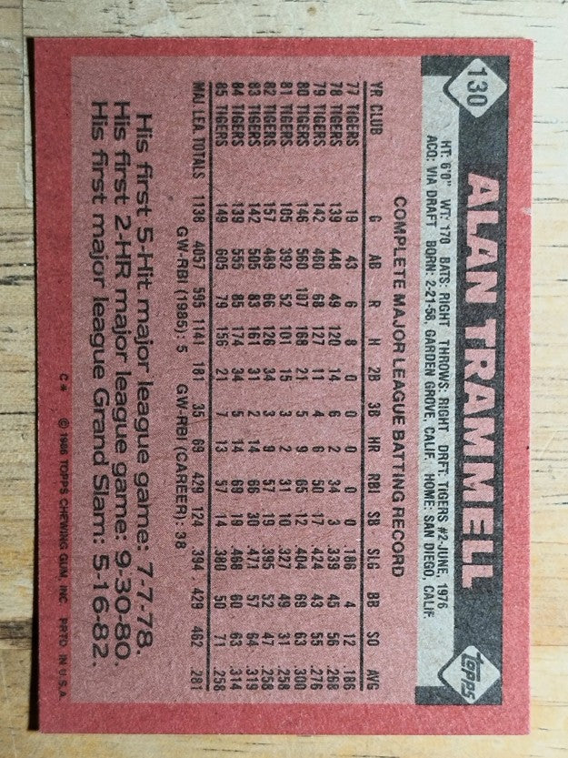 1986 Topps #130 Alan Trammell
