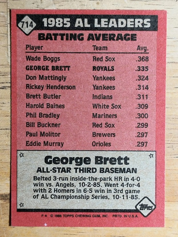1986 Topps #714 George Brett AS