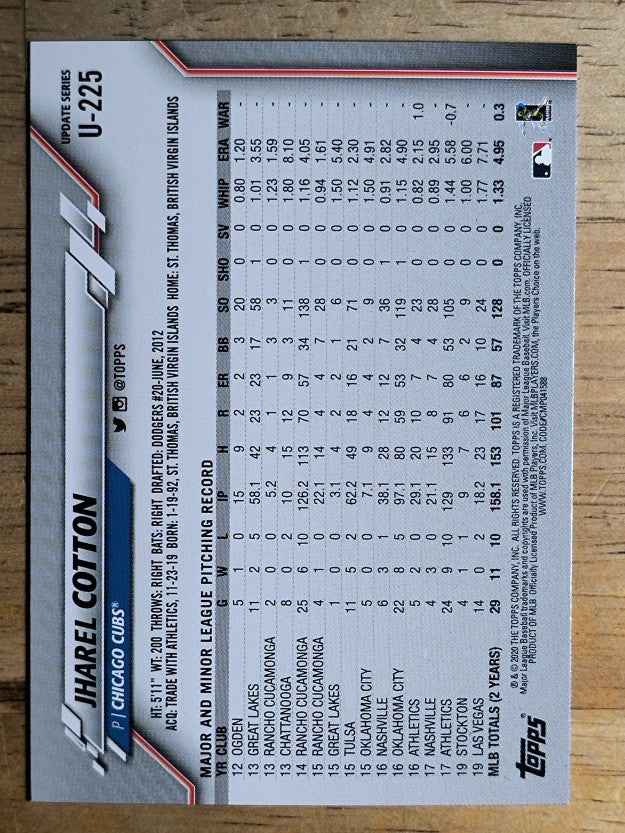 2020 Topps Update #U225 Jharel Cotton