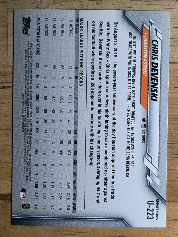 2020 Topps Update #U223 Chris Devenski