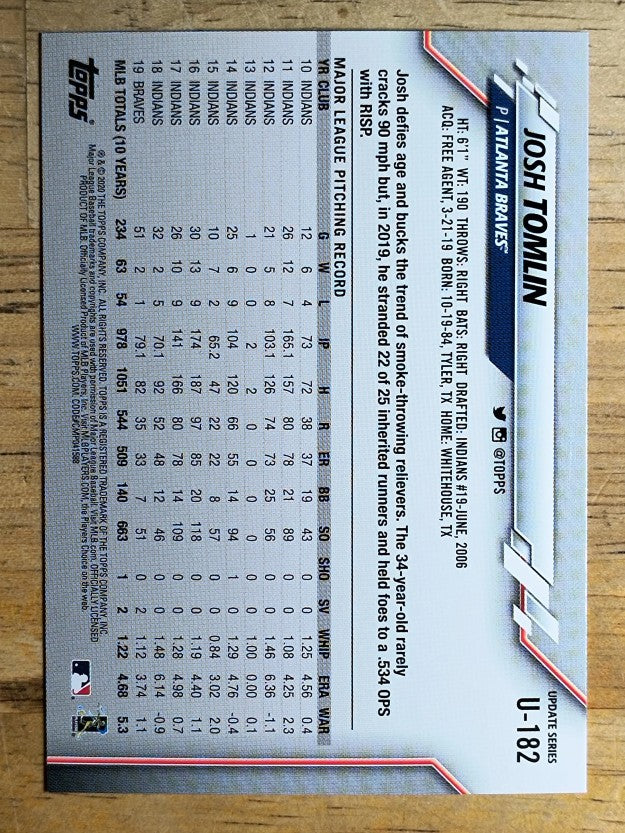 2020 Topps Update #U182 Josh Tomlin