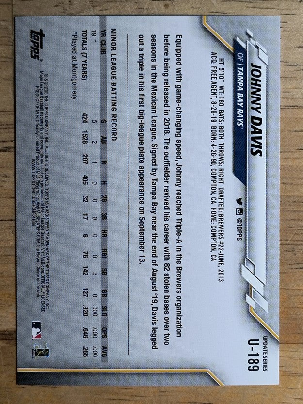 2020 Topps Update #U189 Johnny Davis RC