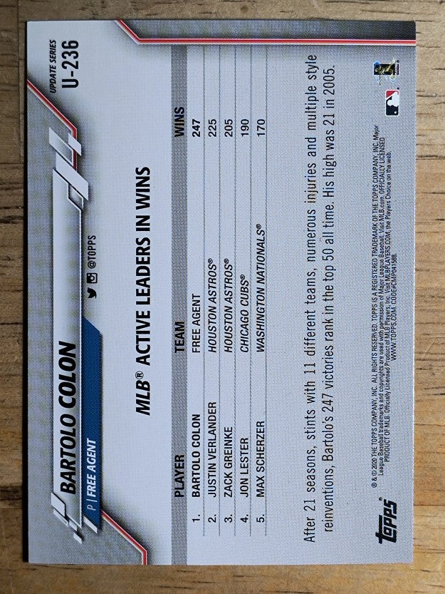 2020 Topps Update #U236 Bartolo Colon