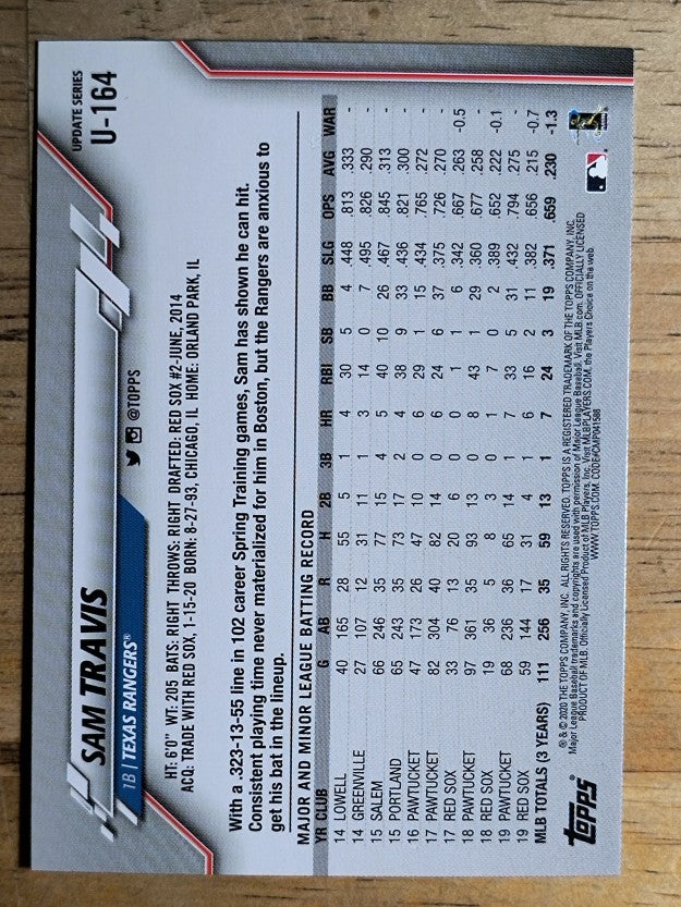 2020 Topps Update #U164 Sam Travis