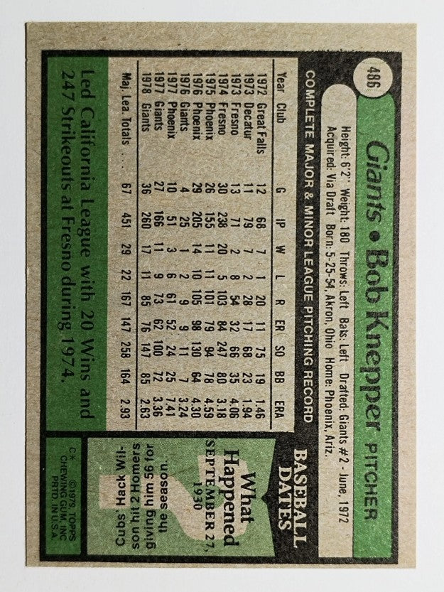 1979 Topps #486 Bob Knepper (EX)