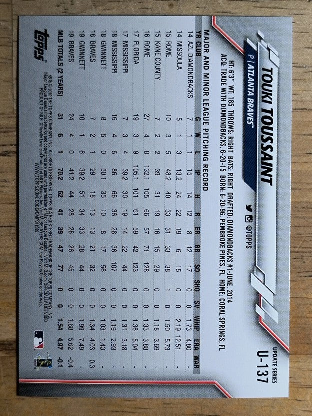 2020 Topps Update #U137 Touki Toussaint