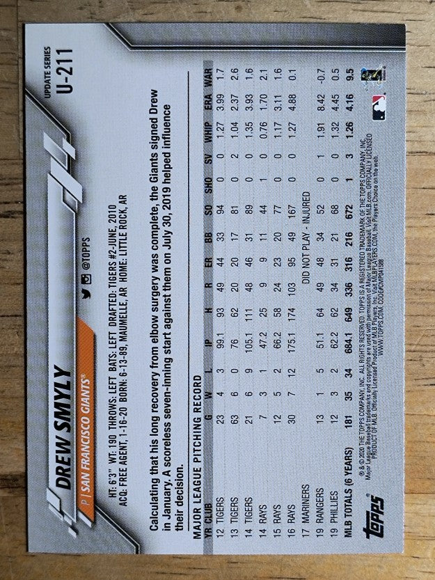 2020 Topps Update #U211 Drew Smyly