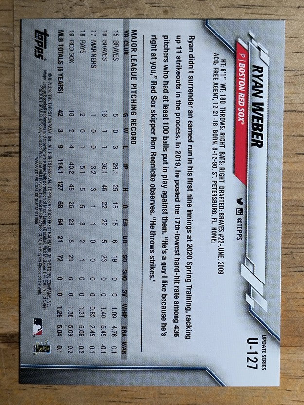 2020 Topps Update #U127 Ryan Weber