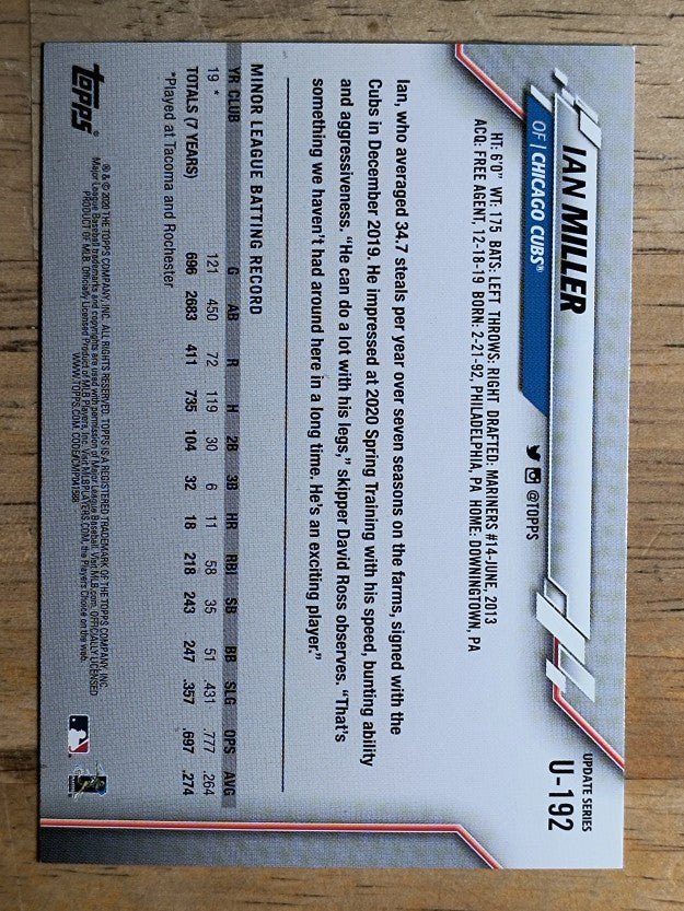 2020 Topps Update #U192 Ian Miller RC