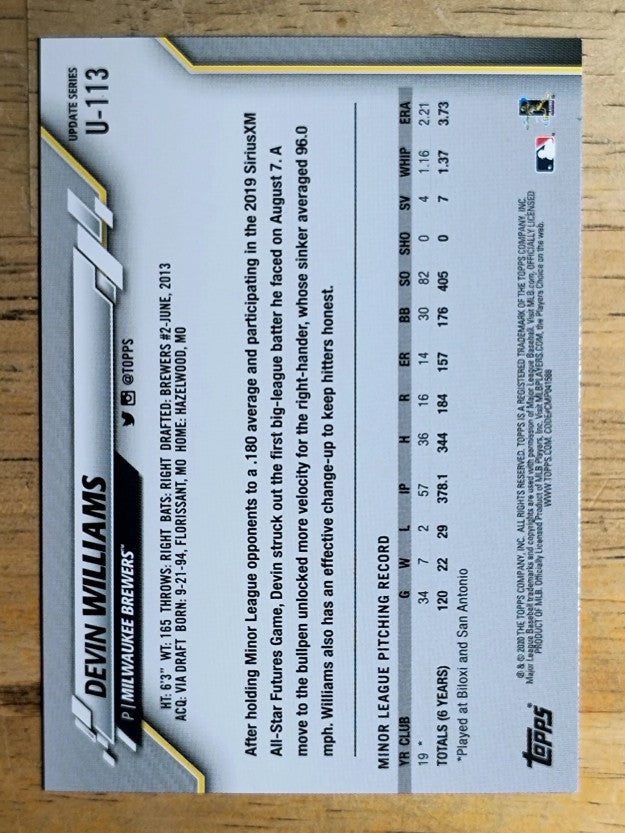 2020 Topps Update #U113 Devin Williams RC