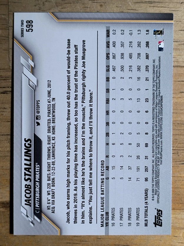 2020 Topps #598 Jacob Stallings RC