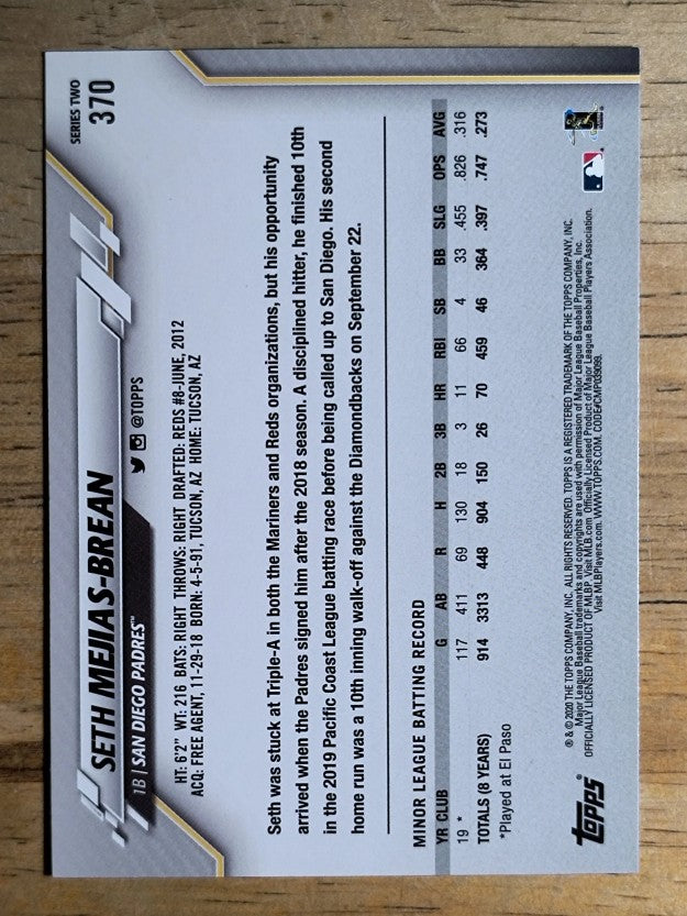2020 Topps #370 Seth Mejias-Brean RC