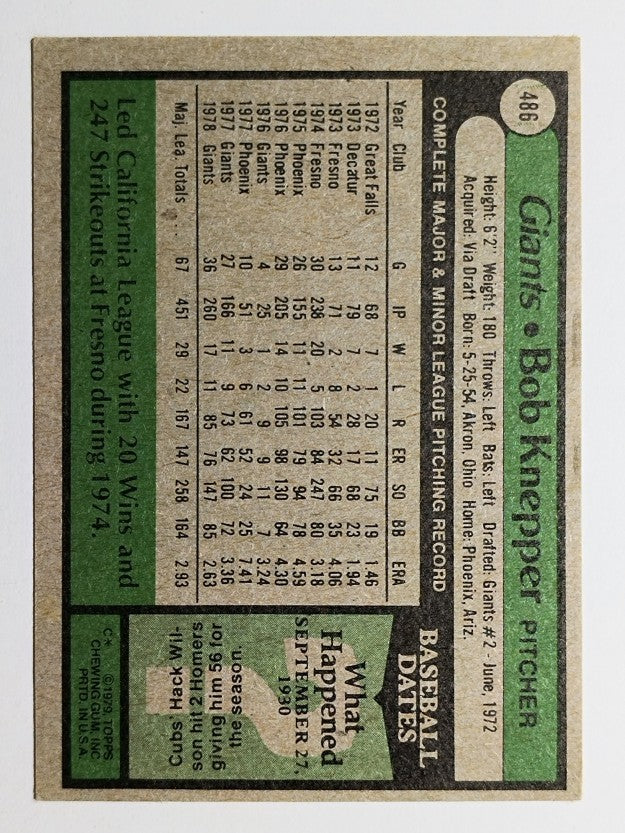 1979 Topps #486 Bob Knepper (EX)