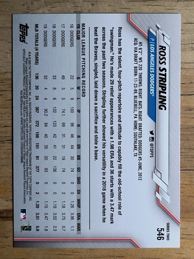 2020 Topps #546 Ross Stripling