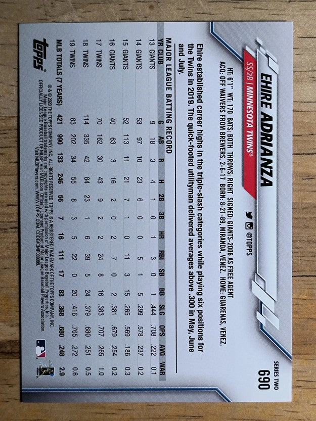 2020 Topps #690 Ehire Adrianza