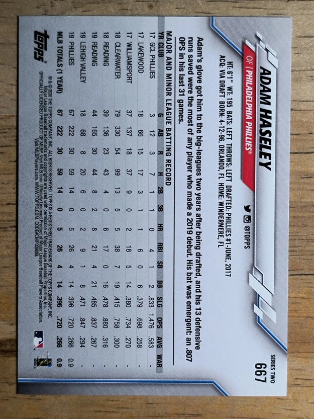 2020 Topps #667 Adam Haseley