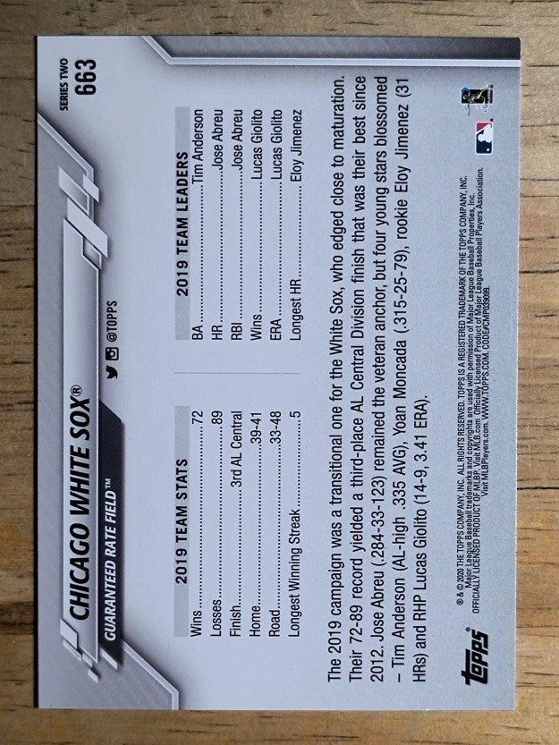 2020 Topps #663 Chicago White Sox TC