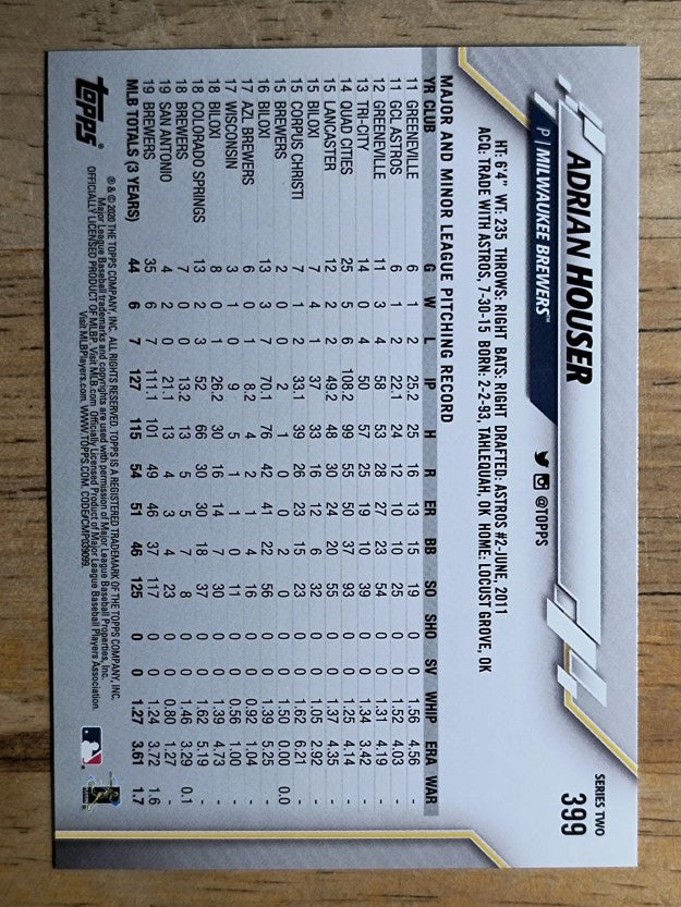 2020 Topps #399 Adrian Houser