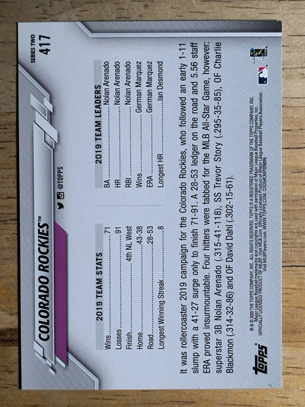 2020 Topps #417 Colorado Rockies TC