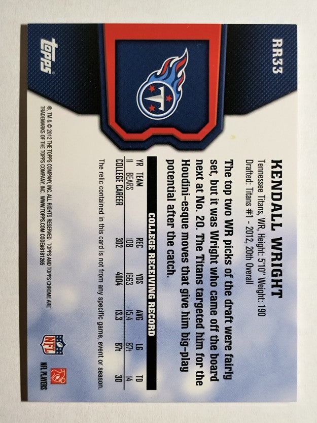 2012 Topps Chrome Rookie Relics #RR33 Kendall Wright