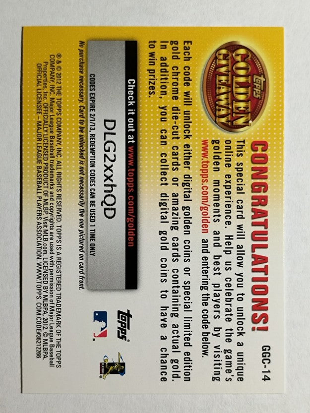 2012 Topps Golden Giveaway Code Cards #GGC14 Clayton Kershaw